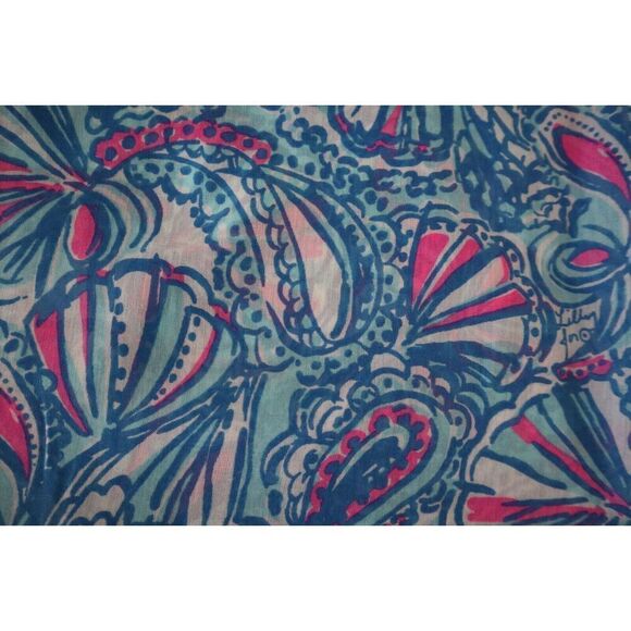 Lilly Pulitzer Women's Blue/Pink PomPom My Fans Lightweight Beach Cover-Up/Scarf - Picture 6 of 8